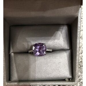 Stone King Amethyst Engagement Ring 925 Sterling Silver Cushion cute size 6